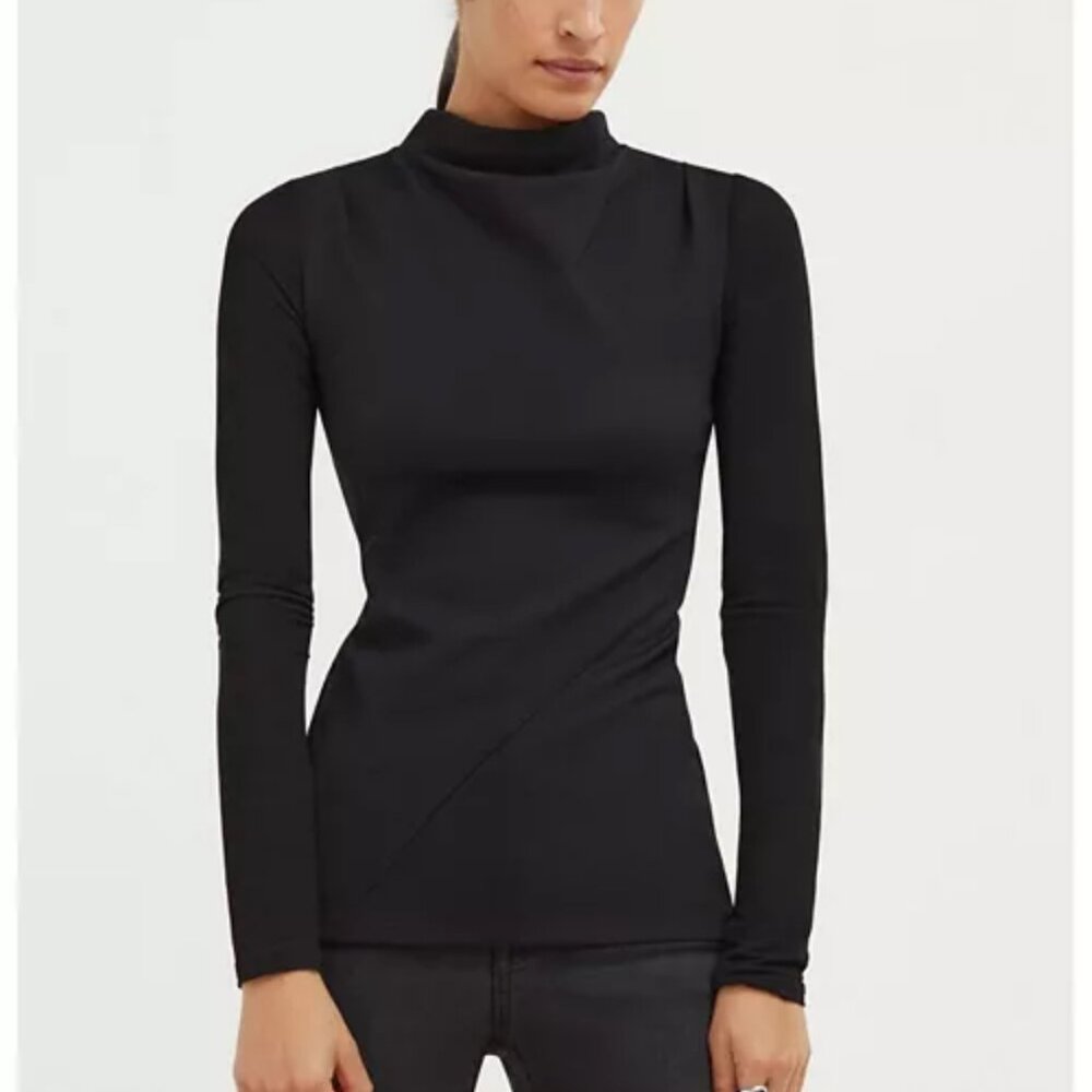 Marcella NYC “Melissa” Black Mock Neck Top w/ Sheer Long Sleeves — Size S (NWT)